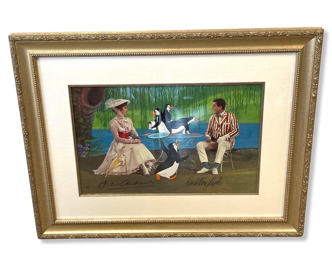 Signed Disney Mary Poppins Hand Painted Character Cel Tea Time with Mary. Signed by Julie Andrews & (1 of 5)