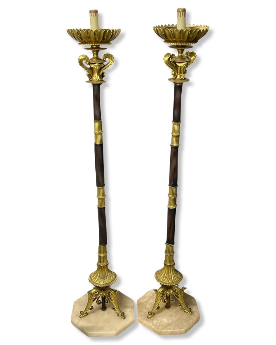 Pair of Empire Bronze, Dore Bronze & Marble Base Floor Lamps (1 of 3)