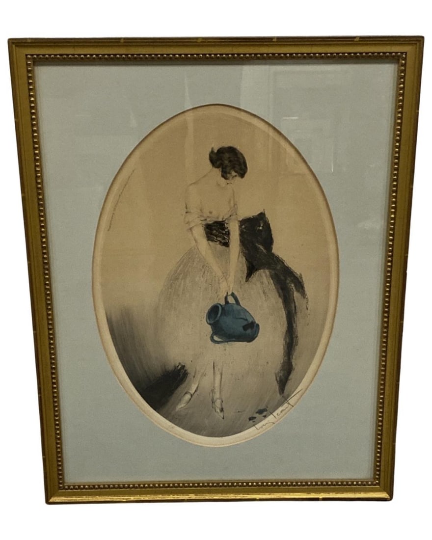 Signed Louis Icart (French, 1888-1950) Etching Broken Blue Jug (1 of 2)