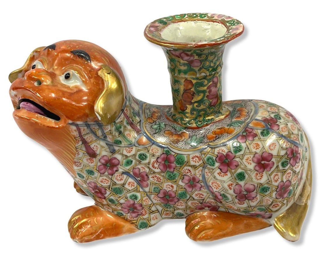 Chinese Porcelain Famille Rose Foo Dog Joss Stick Holder (1 of 2)