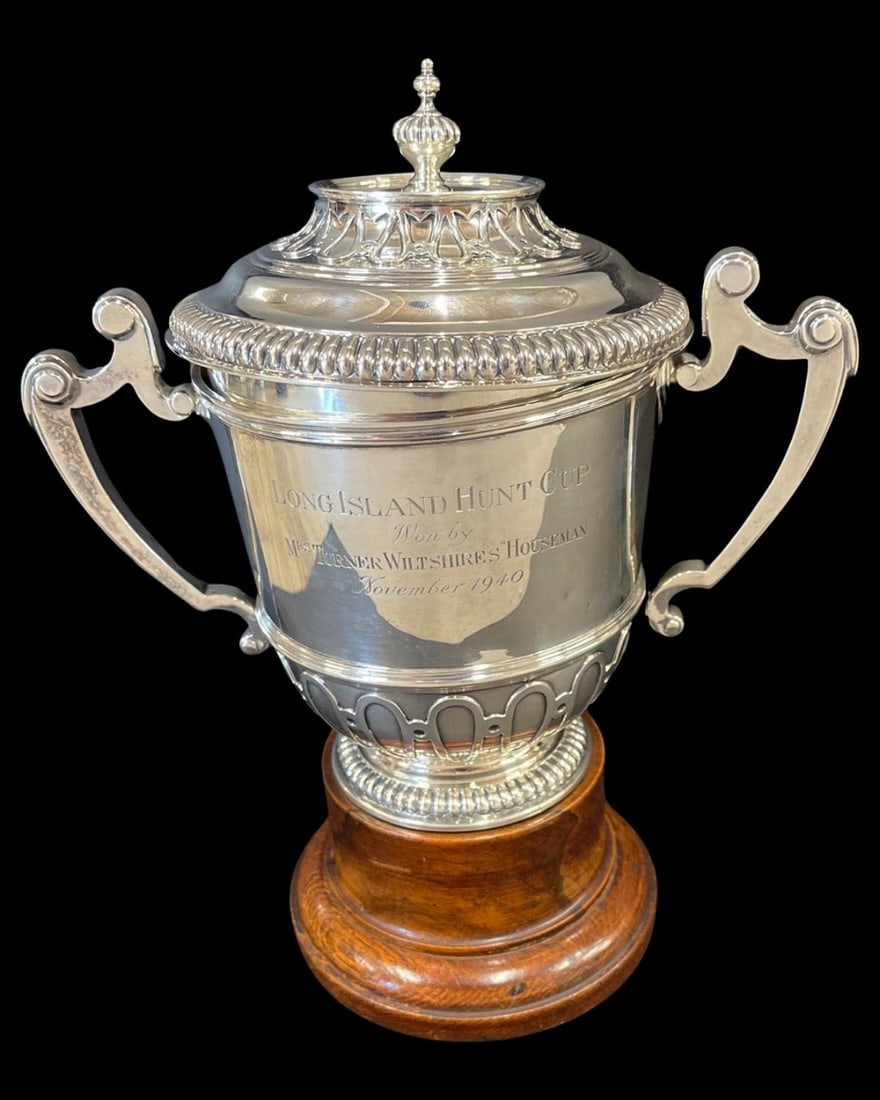 English Sterling Silver Covered Trophy Cup on Wood Base Long Island Hunt Cup Won by Mrs. Turner (1 of 5)