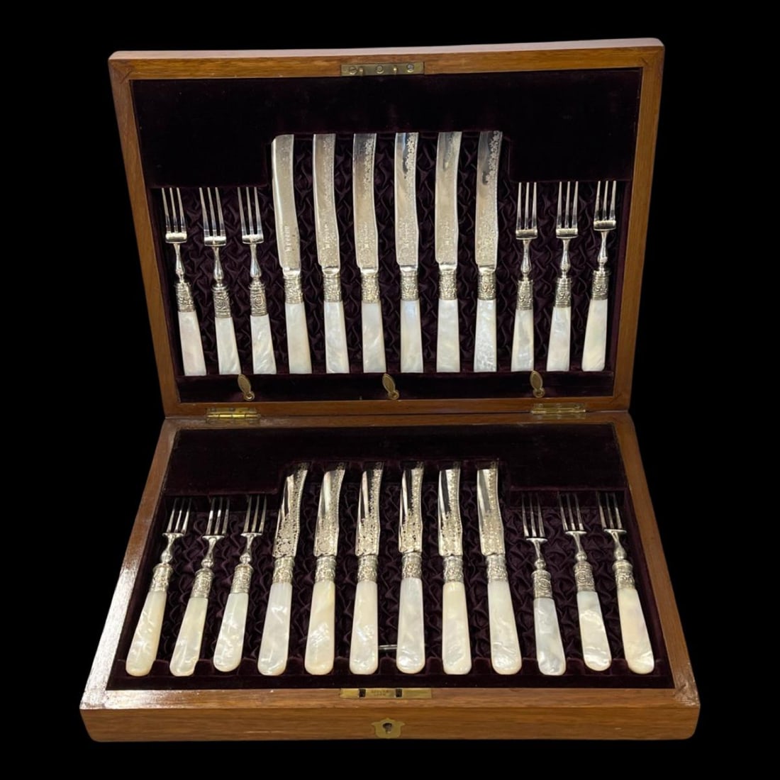 English Silver & Mother of Pearl Fish Service of Twelve (1 of 4)