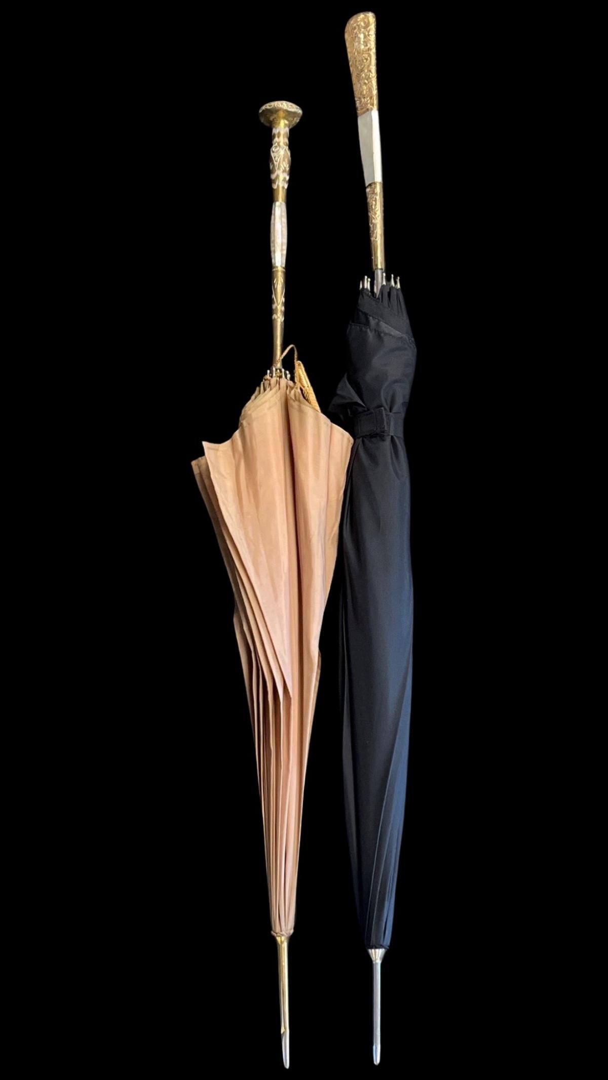 Pair of Victorian Gold Plated & Mother of Pearl Handled Umbrella (1 of 2)