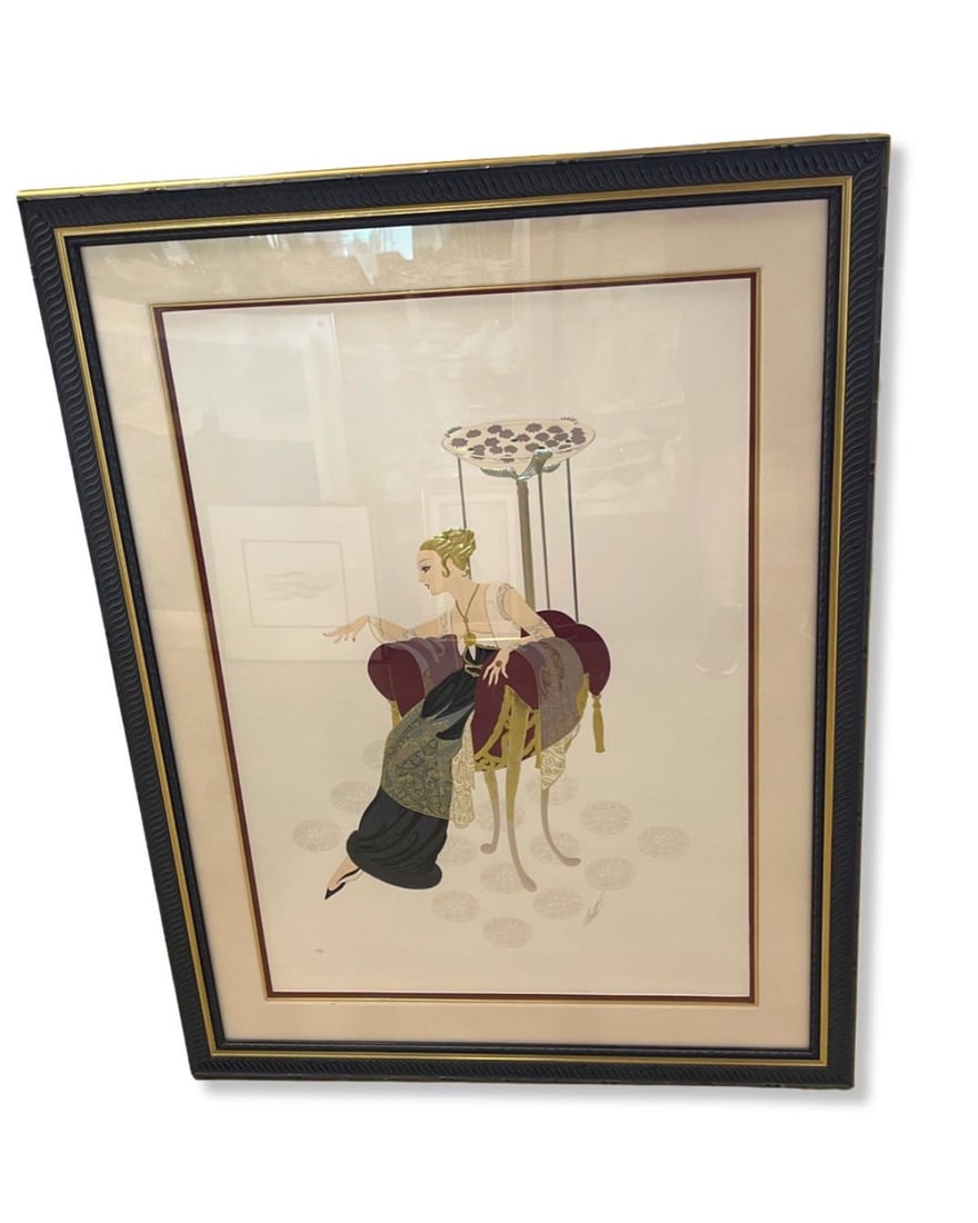 Signed Romain De Tirtoff Erte (Russian/French, 1892-1990) Serigraph in Color Lilies and Lace (1 of 3)