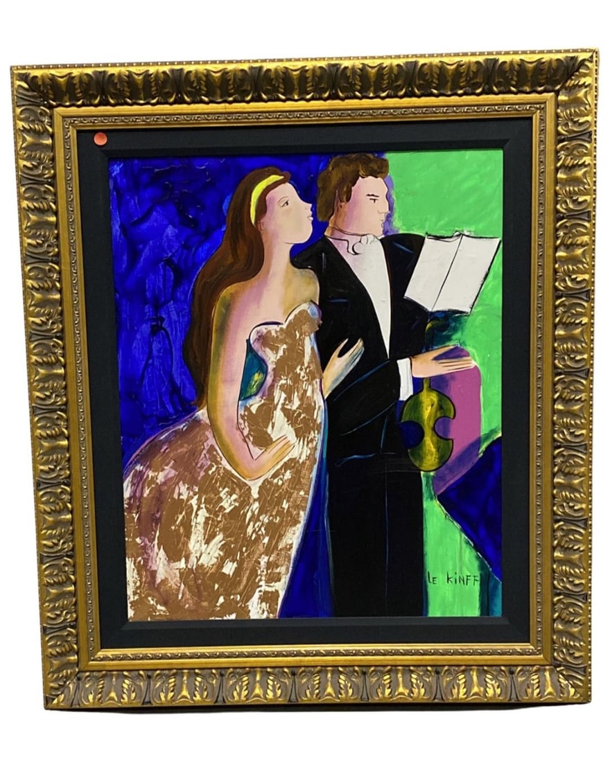 Signed Linda Le Kinff (French b. 1949) Original Acrylic Painting on Canvas Monica Et Sebantien (1 of 4)