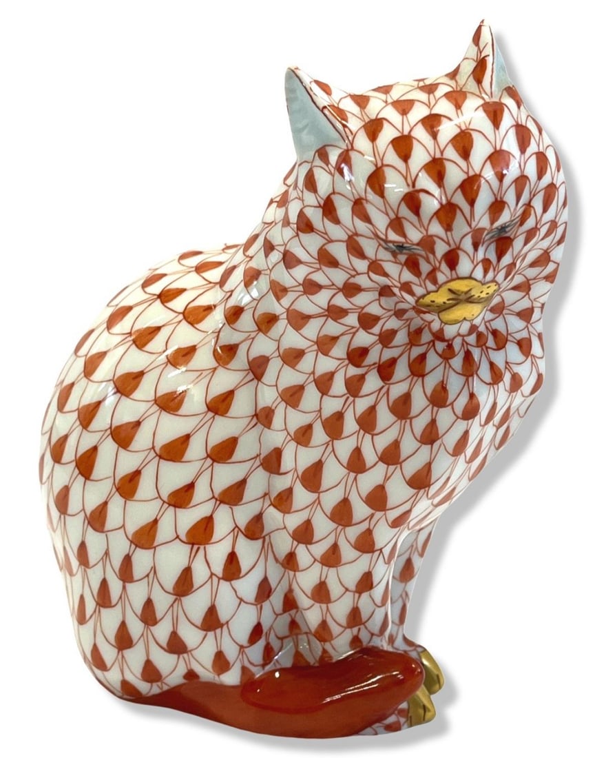 Herend Hungary Hand Painted Porcelain Fishnet Cat Figurine (1 of 3)