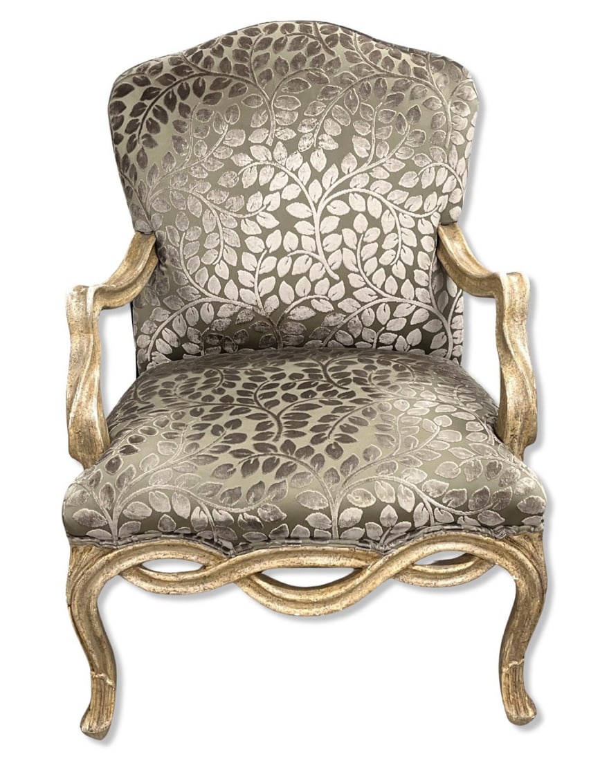 Two Pcs Louis XV Style Hand Carved & Upholstered Arm Chairs (1 of 2)