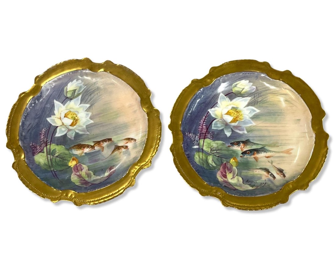 Six Muville Hand Painted Limoges France Fish Plates (1 of 3)