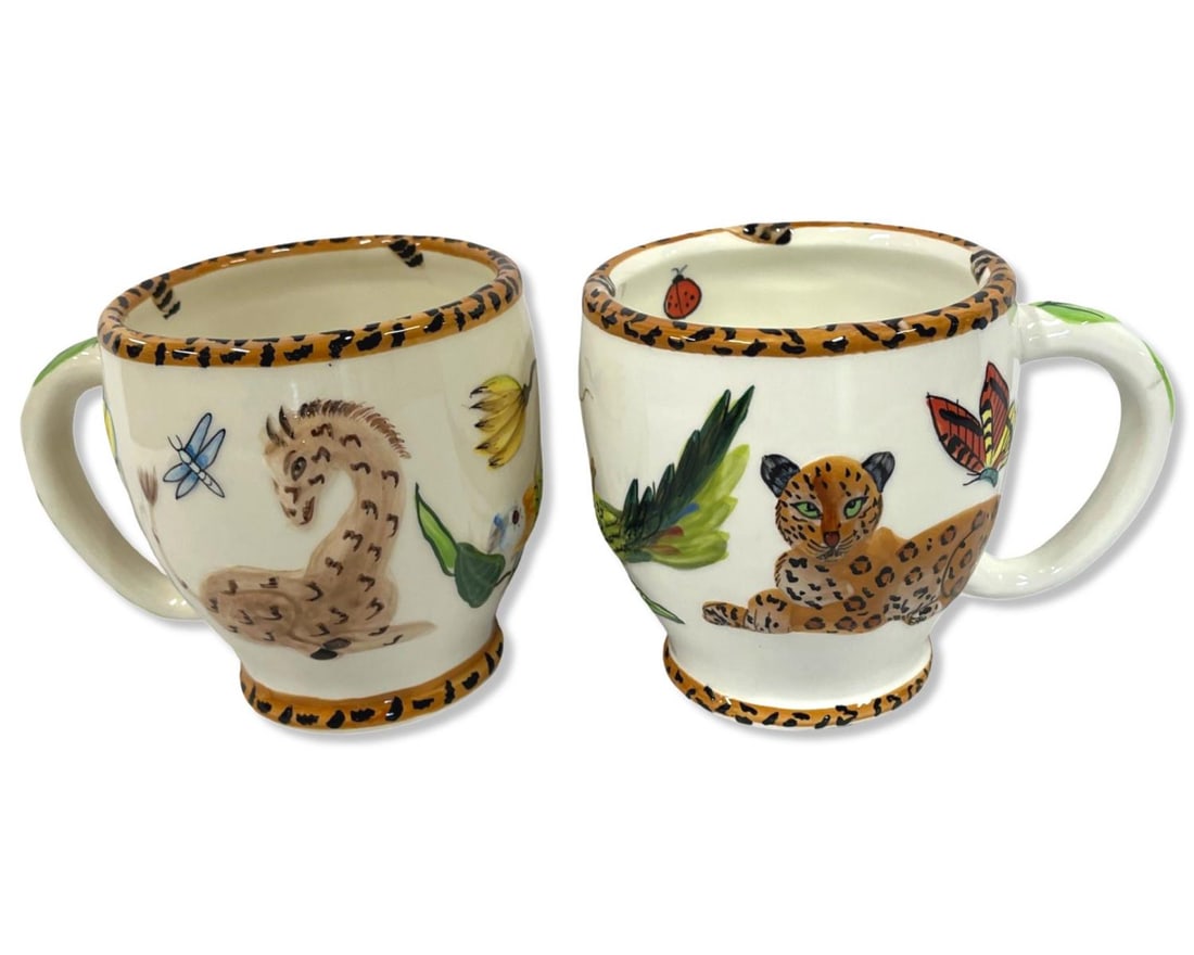 Six Pcs Lynn Chase Jungle Jubilee Porcelain Mugs: Six Pcs Lynn Chase Jungle Jubilee Porcelain Mugs
