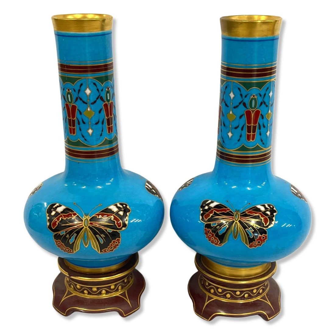 Pair of Minton Porcelain Aesthetic Movement Butterfly Vases 1870 Designed by Christopher Dresser (1 of 2)