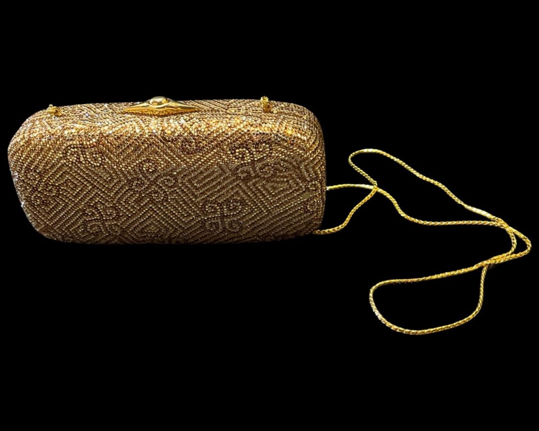 Judith Leiber Swarovski Crystal Bag: Judith Leiber Swarovski Crystal Bag measures 7" x 3". Missing some crystals, sold as is