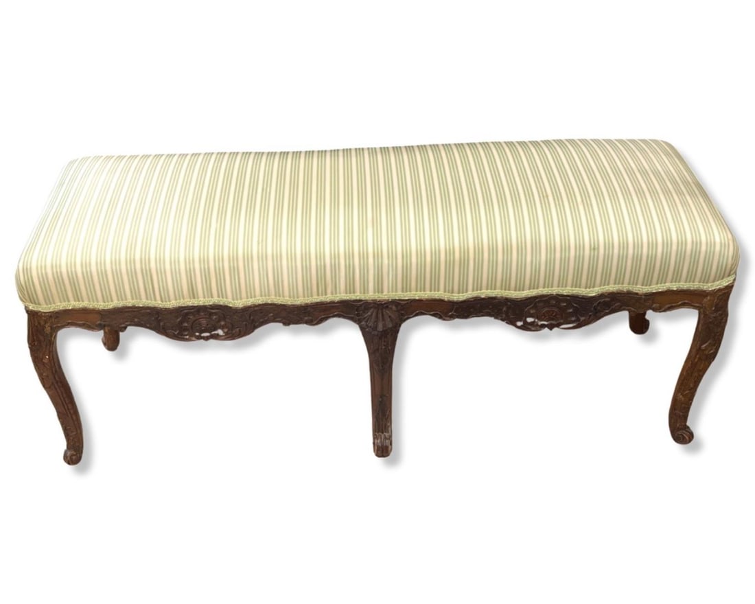 Victorian Hand Carved Walnut Upholstered Bench (1 of 2)