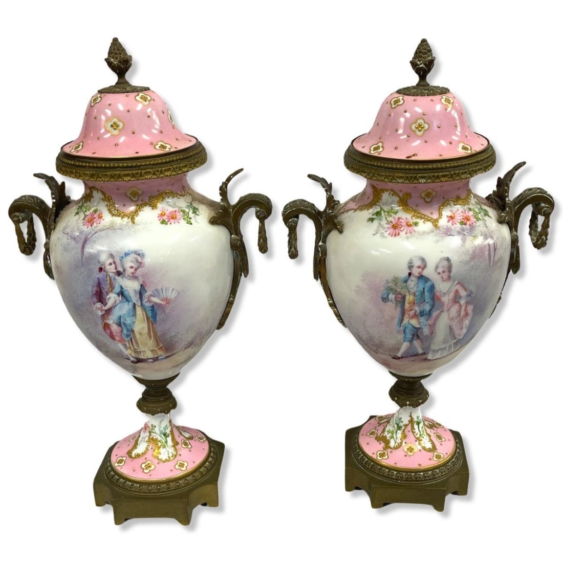 Pair of French Sevres Porcelain & Bronze Mounted Covered Urns (1 of 4)