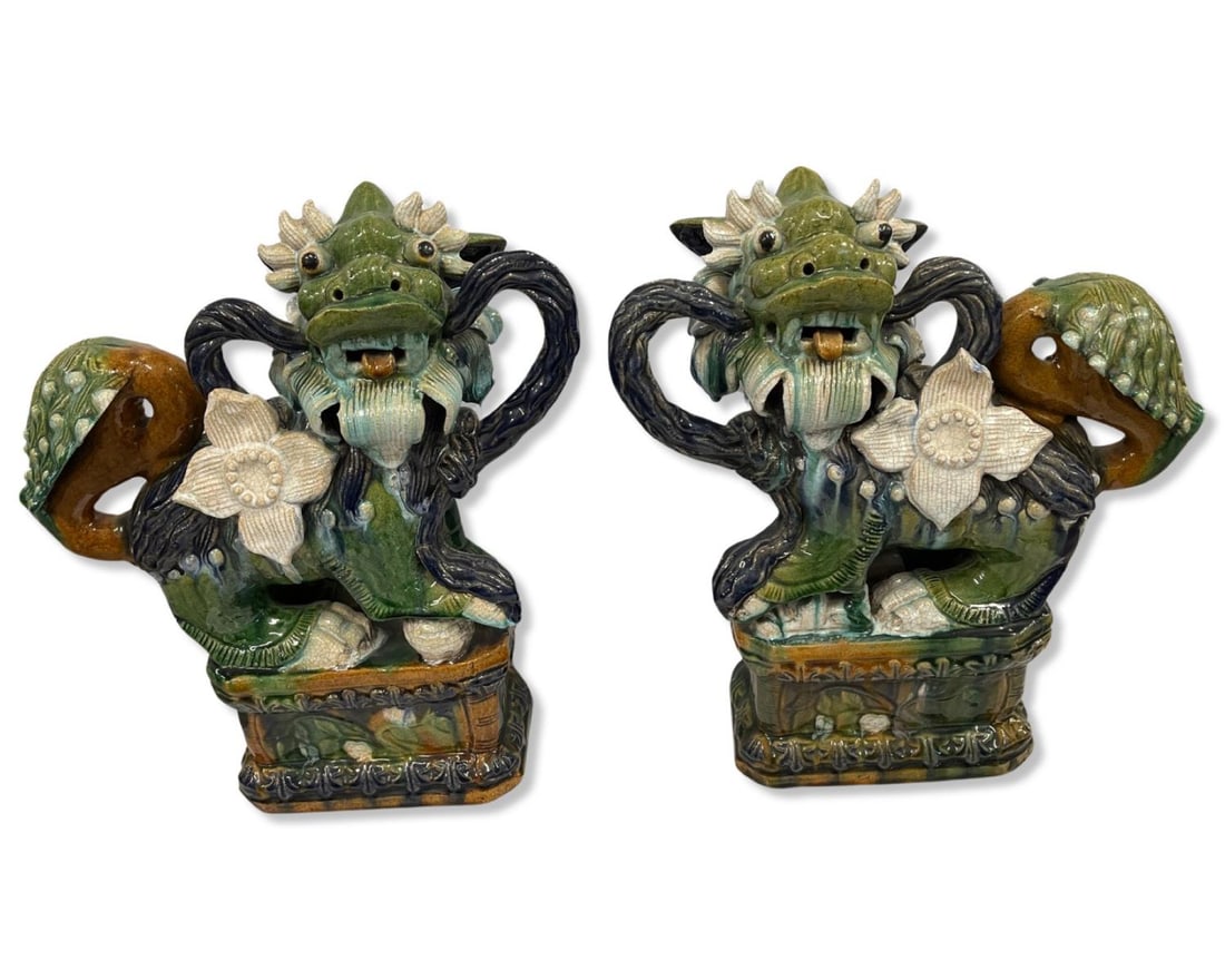 Pair of Chinese Terracotta Glazed Foo Dogs (1 of 2)