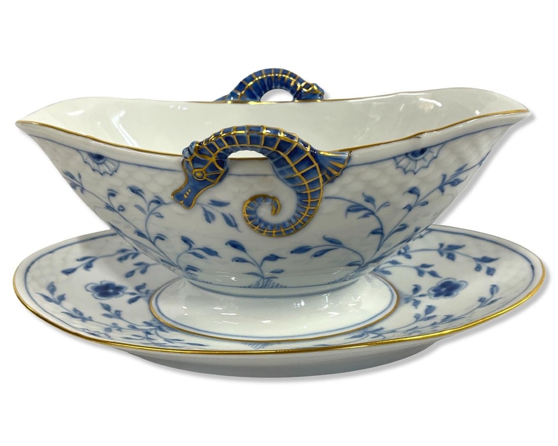 Bing & Grondahl of Copenhagen Butterfly with Gold Edge Sauce Boat: Bing & Grondahl of Copenhagen Butterfly with Gold Edge Sauce Boat measures 4 1/4" x 9"