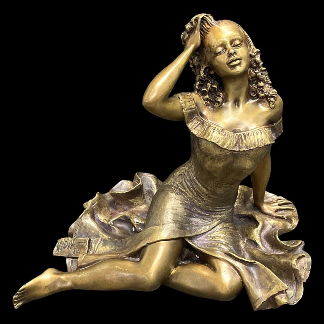 Signed Manuel Vidal (Spanish b. 1929) Bronze Sculpture of a Seated Lady (1 of 2)