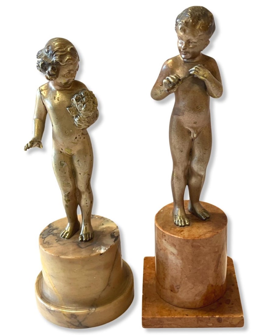 Pair of French Silver Bronze Miniature Figurines on Marble Base (1 of 2)