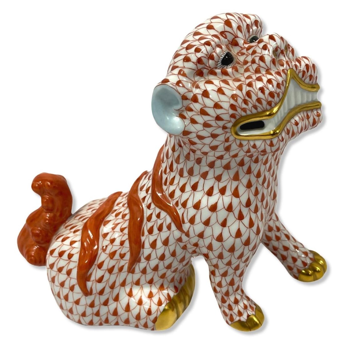 Herend Porcelain Rush Fishnet Foo Dog Figure (1 of 3)