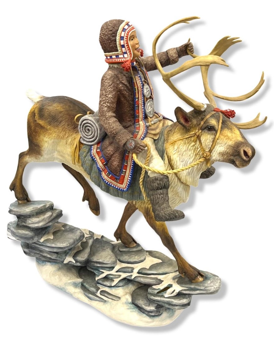 Signed Connosseur of Malvern Brother Evenki Child on Reindeer 1984 Hand Painted Bisque (1 of 2)