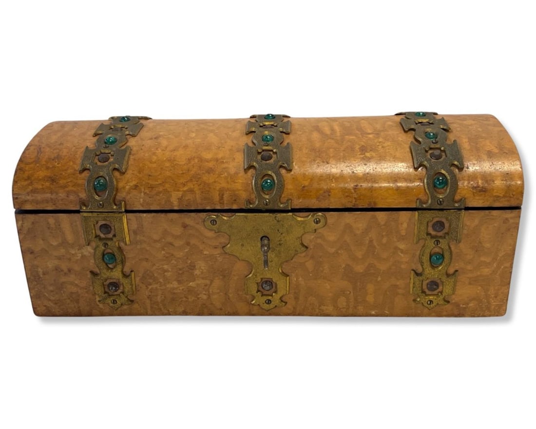 Burl Walnut Inlaid & Brass Box (1 of 2)