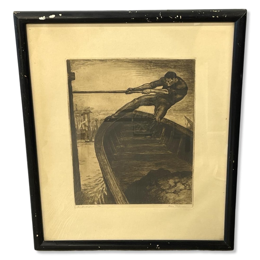 Signed Otto Thamer (German, 1892-1975) Etching on Paper Man in a Boat: Signed Otto Thamer (German, 1892-1975) Etching on Paper Man in a Boat. Signed & numbered 23/50 measures 12" x 9 1/2"