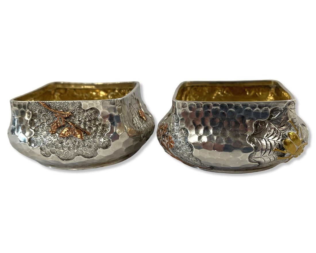 Dominick & Haff NOS Sterling Silver Mixed Metals Salt and Pepper Cellars Featuring a Matched Pair of (1 of 3)
