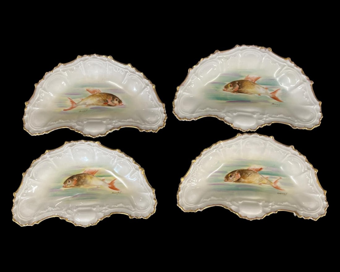 Lot of 12 Limoges France Porcelain Crescent Fish Plates: Lot of 12 Limoges France Porcelain Crescent Fish Plates measures 7" x 4 1/2"