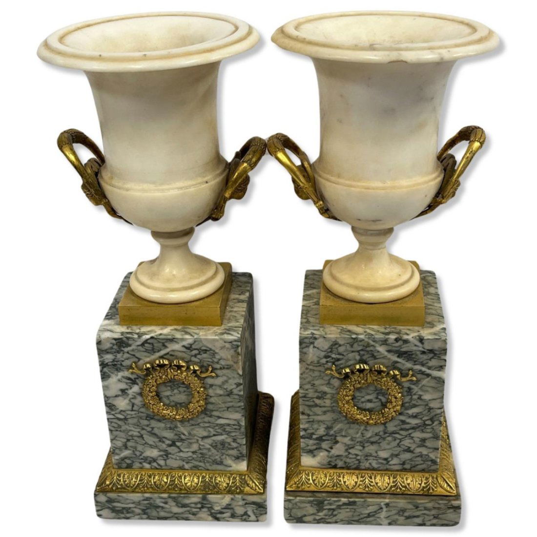 Pair of French Bronze & Marble Neoclassical Urn Vases (1 of 2)