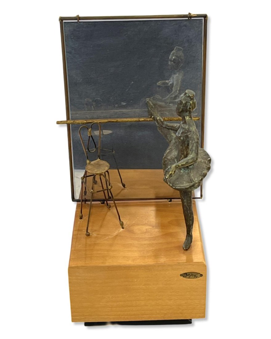 Curtis Jere Bronze Figure Depicting a Ballerina in Front of a Mirror on Wood Stand (1 of 3)