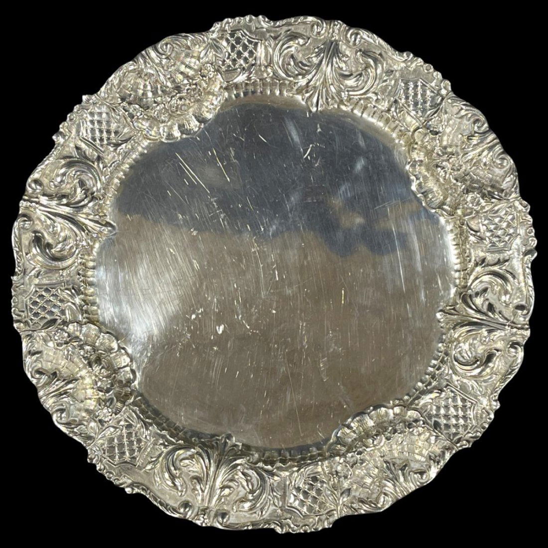 European 800 Silver Repousse Serving Plate (1 of 3)
