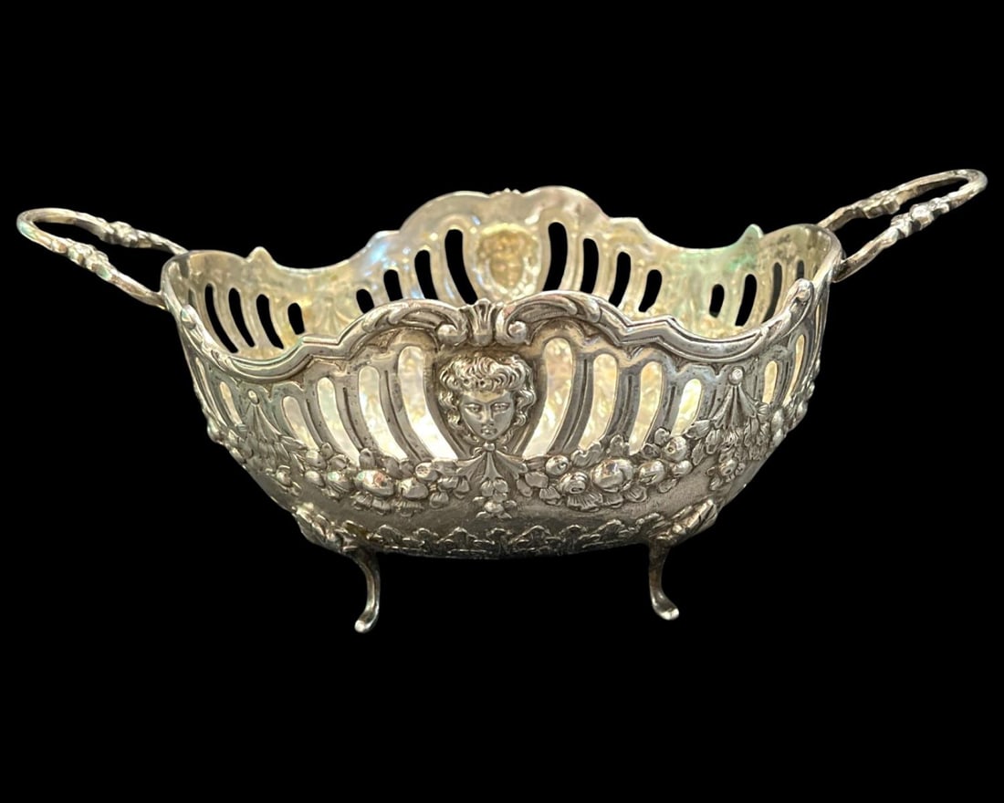 Antique Dutch Silver Repousse Reticulated Two Handled Bowl (1 of 4)