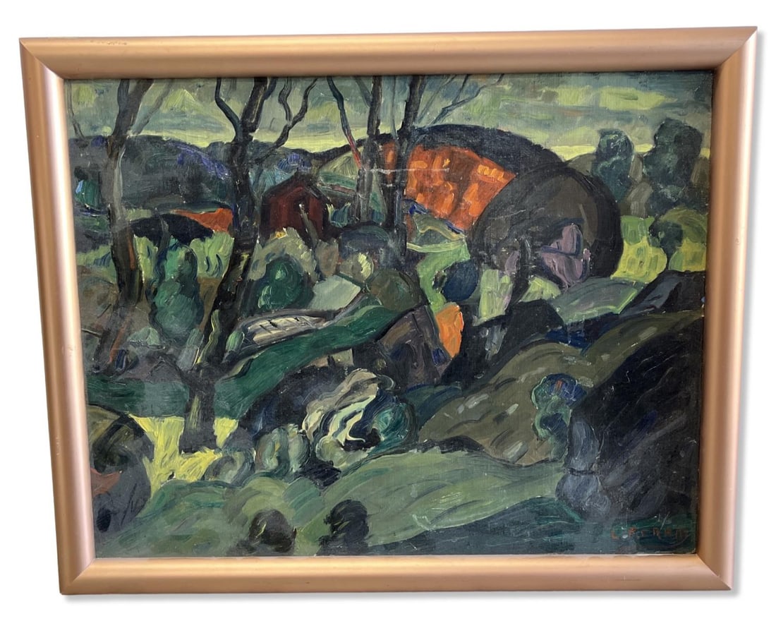 Signed Leighton R. Cram (American, 1895-1981) Oil Painting on Masonite Landscape (1 of 3)