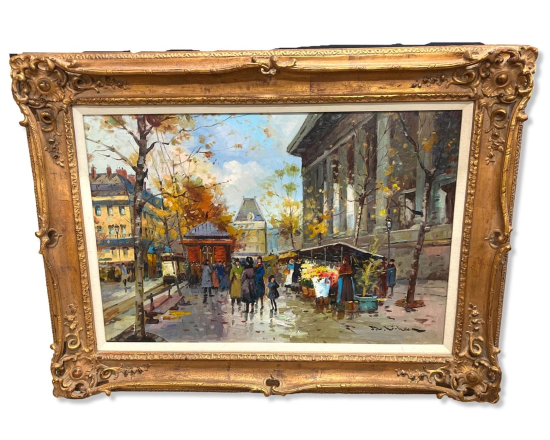 Signed Paris Street Scene Oil Painting on Canvas (1 of 3)