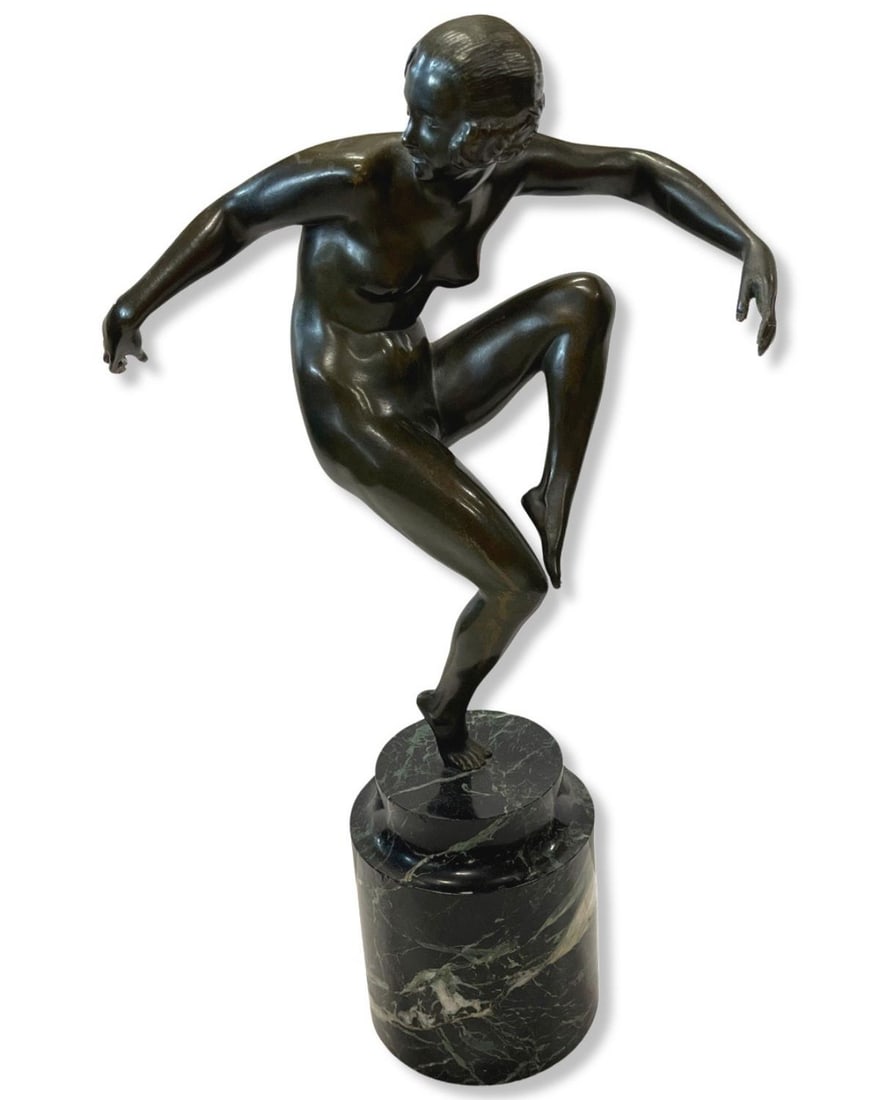 Art Deco Bronze on Marble Base Nude Dancing: Art Deco Bronze on Marble Base Nude Dancing measures 17 1/2" x 10"
