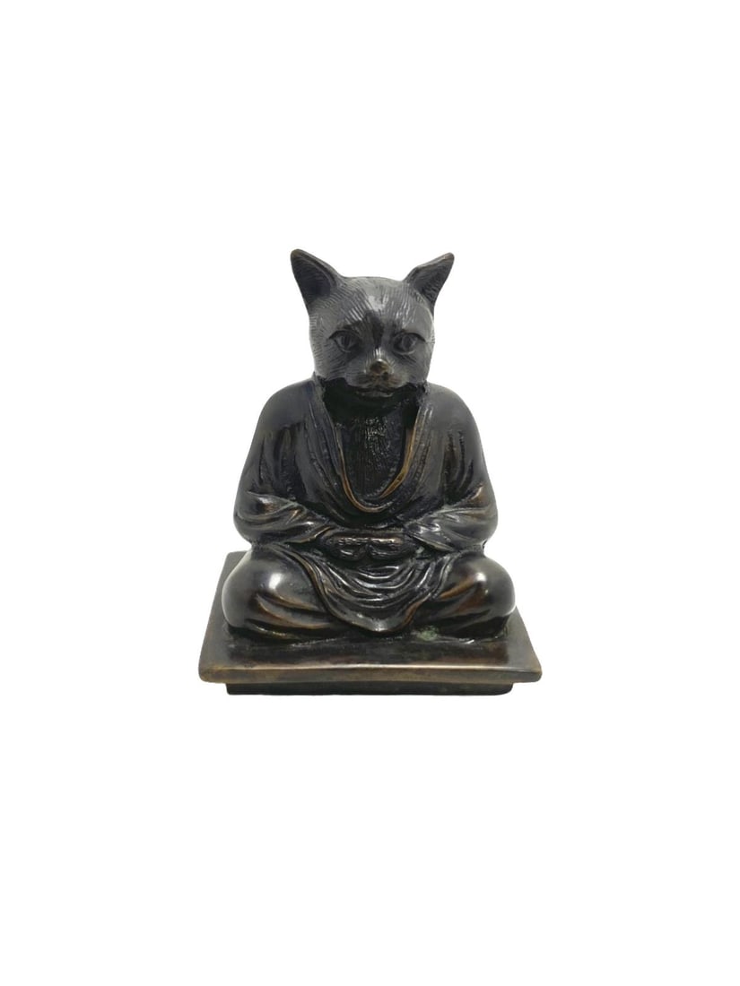 Cast Bronze Cat Buddha Bookend Figure (1 of 2)
