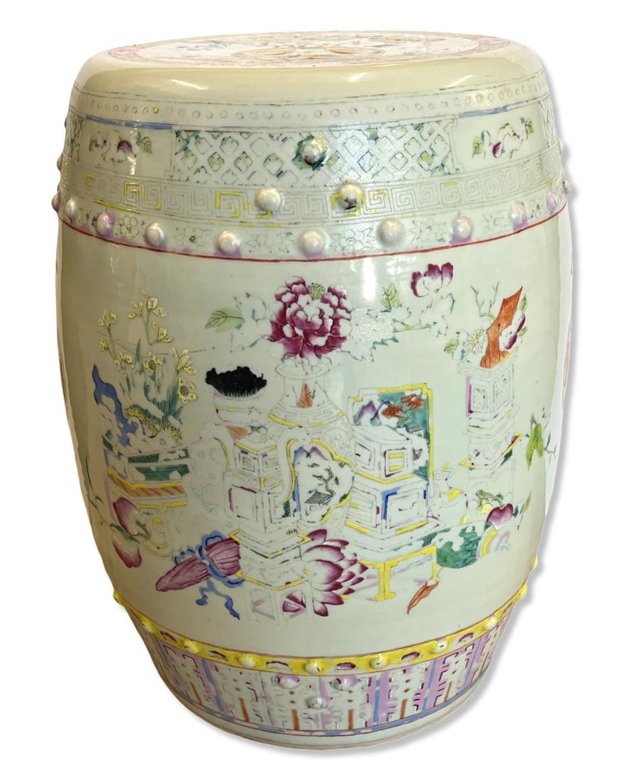 Chinese Porcelain Famille Rose Garden Stool (1 of 4)
