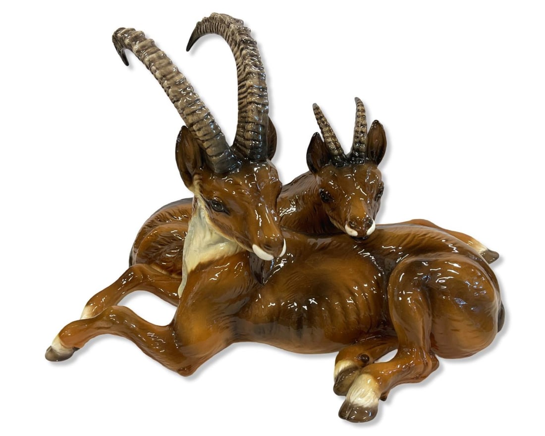 Pair of Ronzan Ceramic Gazelle Figurines Made in Italy: Pair of Ronzan Ceramic Gazelle Figurines Made in Italy measures H: 14" x W: 20"