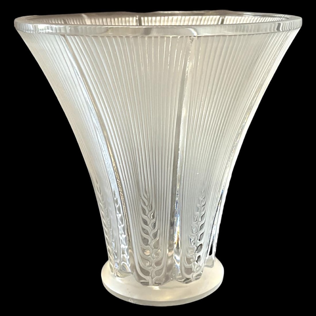 Signed Lalique France Crystal Epis Vase with Clear & Frosted Glass and Leaf Design (1 of 3)