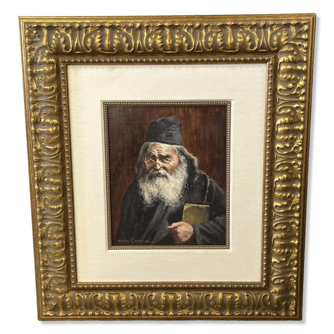Signed Avrum Rosenthal (Russian, 1886-1963) Oil Painting on Board The Wise Scholar Portrait (1 of 3)