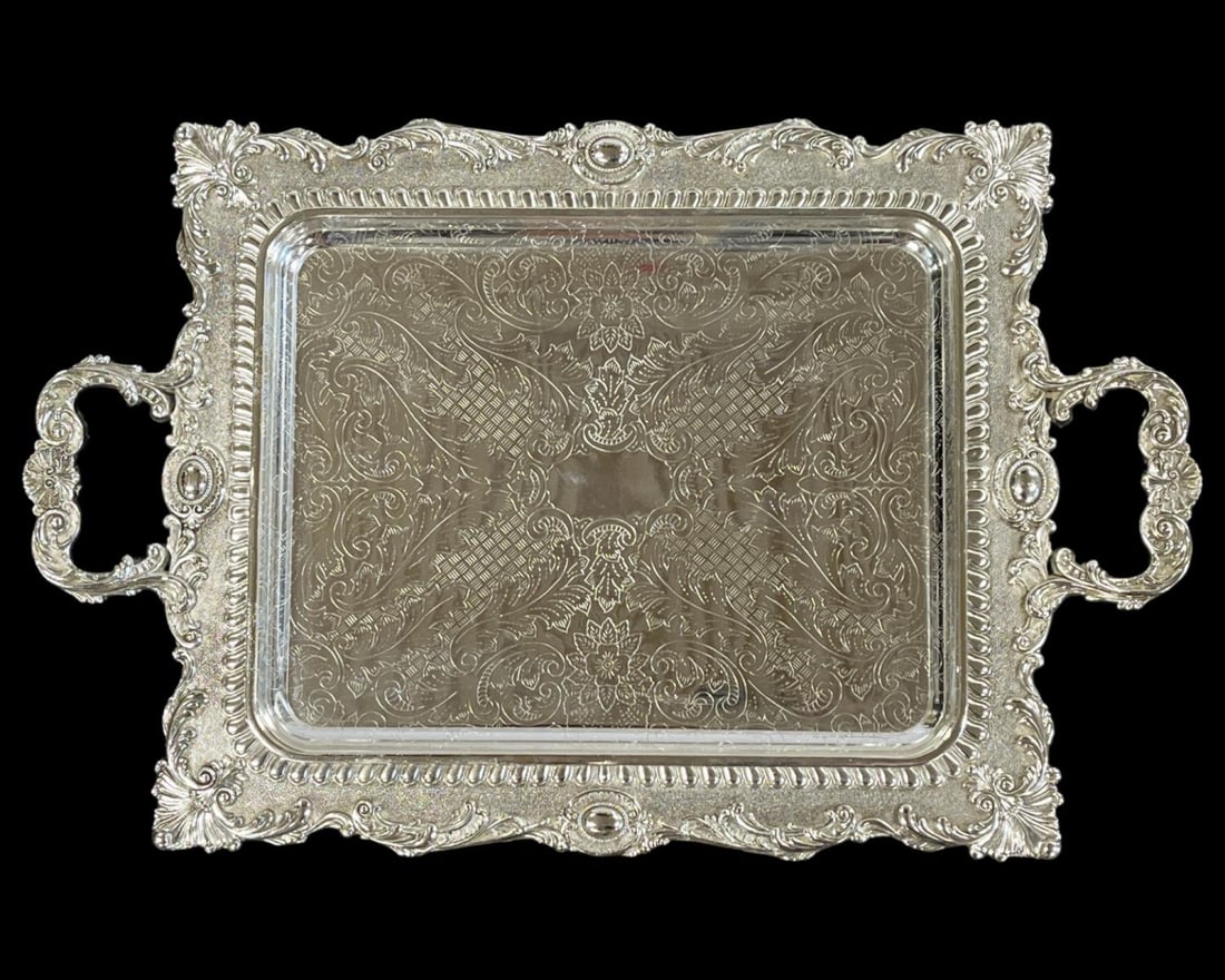 Silver Plated Footed Square Serving Tray (1 of 2)