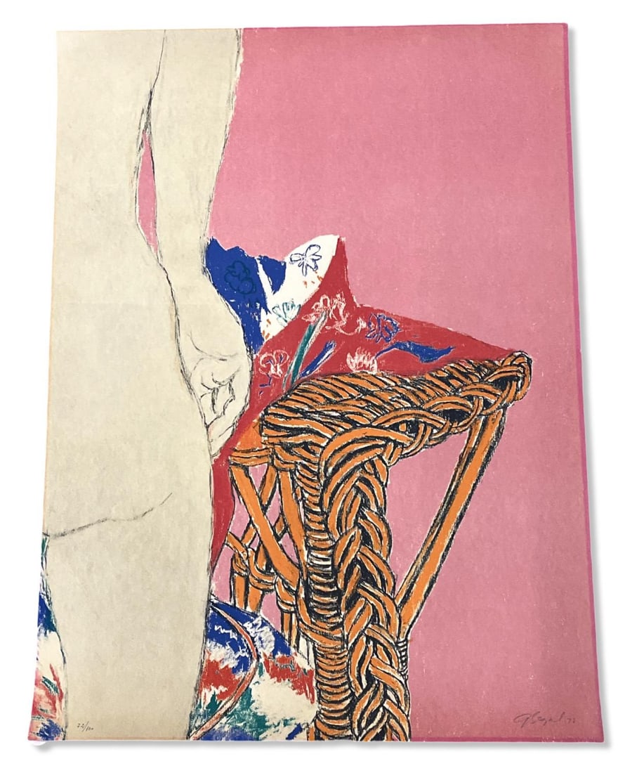 Signed George Segal (American, 1924-2000) Lithograph in Color GS 9 Girl in Wicker Chair Nude Back: Signed George Segal (American, 1924-2000) Lithograph in Color GS 9 Girl in Wicker Chair Nude Back. Signed, dated 1978 and numbered 72/100 measures H: 30" x W: 22"