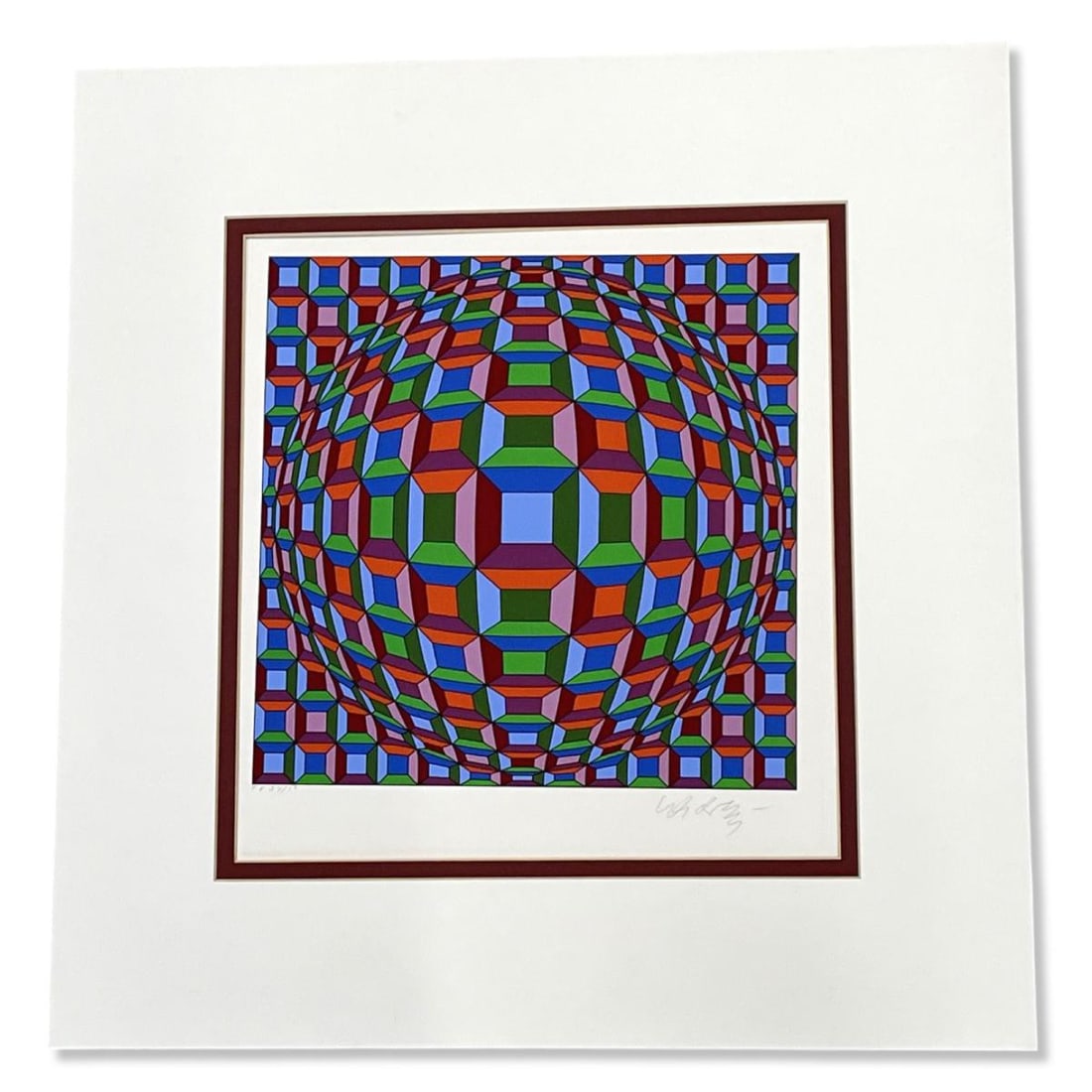 Signed Victor Vasarely (1906-1997) Serigraph in Color Geometric Sphere (1 of 3)