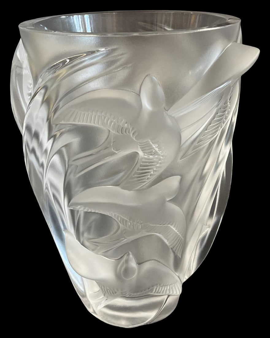 Signed Lalique France Crystal Martinets Bird Vase (1 of 3)