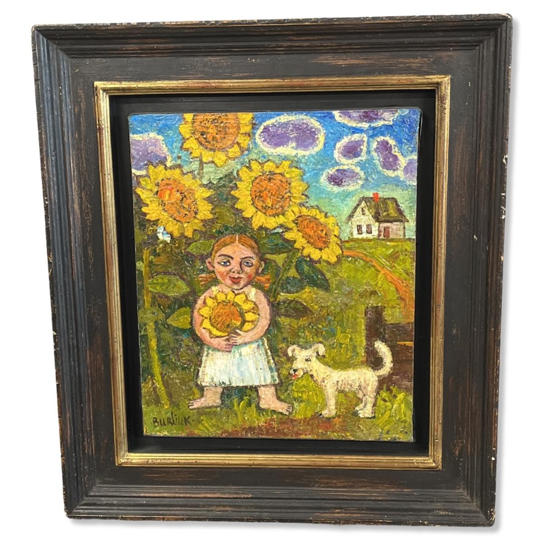 David Burliuk (Russian/American, 1882-1967) Oil Painting on Canvas Whimsical Scene of a Girl with a (1 of 3)