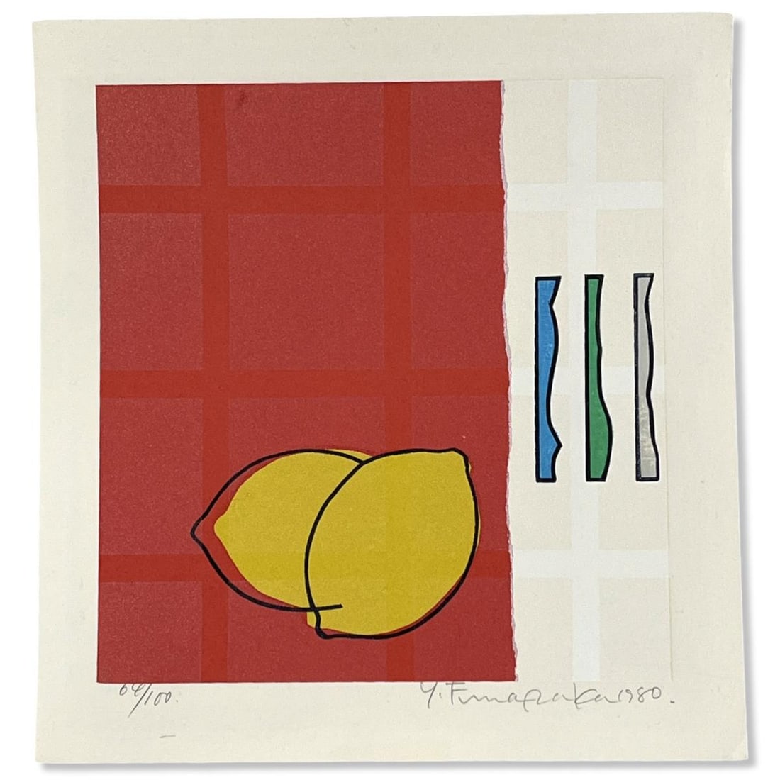 Signed Yoshisuke Funasaka (B. 1934) Woodblock Print Lemons (1 of 2)