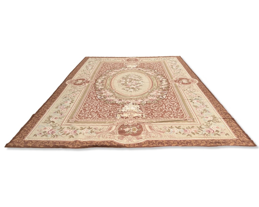 French Aubusson Wool Palace Size Rug Center Oval Floral Medallion (1 of 5)