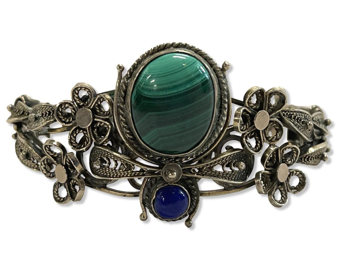 Russian Lapis, Malachite & Filigree Bangle (1 of 2)