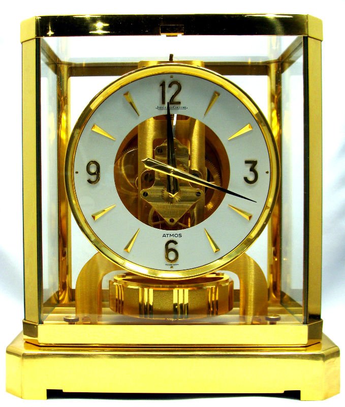 Jaeger Le Coultre Atmos Clock: Jaeger Le Coultre Atmos mantle clock. Measures 9" high x 8 1/4" long x 6 1/4" depth. For Domestic or International Shipping Quotes Please Feel Call Ryan or Dave at Eagle Shipping Center 561-932-0700 o