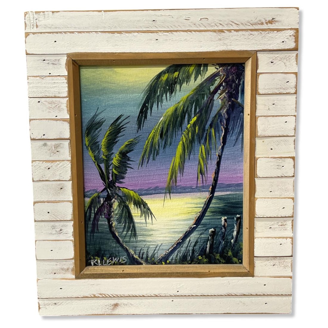 Signed Robert L. Lewis Florida Highwaymen Oil Painting on Board Landscape with Palm Tree Scene (1 of 3)