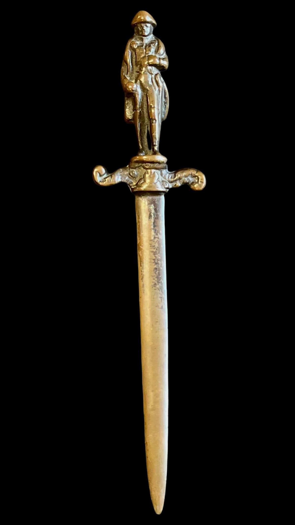 Antique French Bronze Figural Letter Opener: Antique French Bronze Figural Letter Opener measures L: 10"